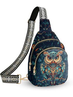 Womens Light Turquoise Gothic Skull Sling Floral Leather Backpack Crossbody Bag
